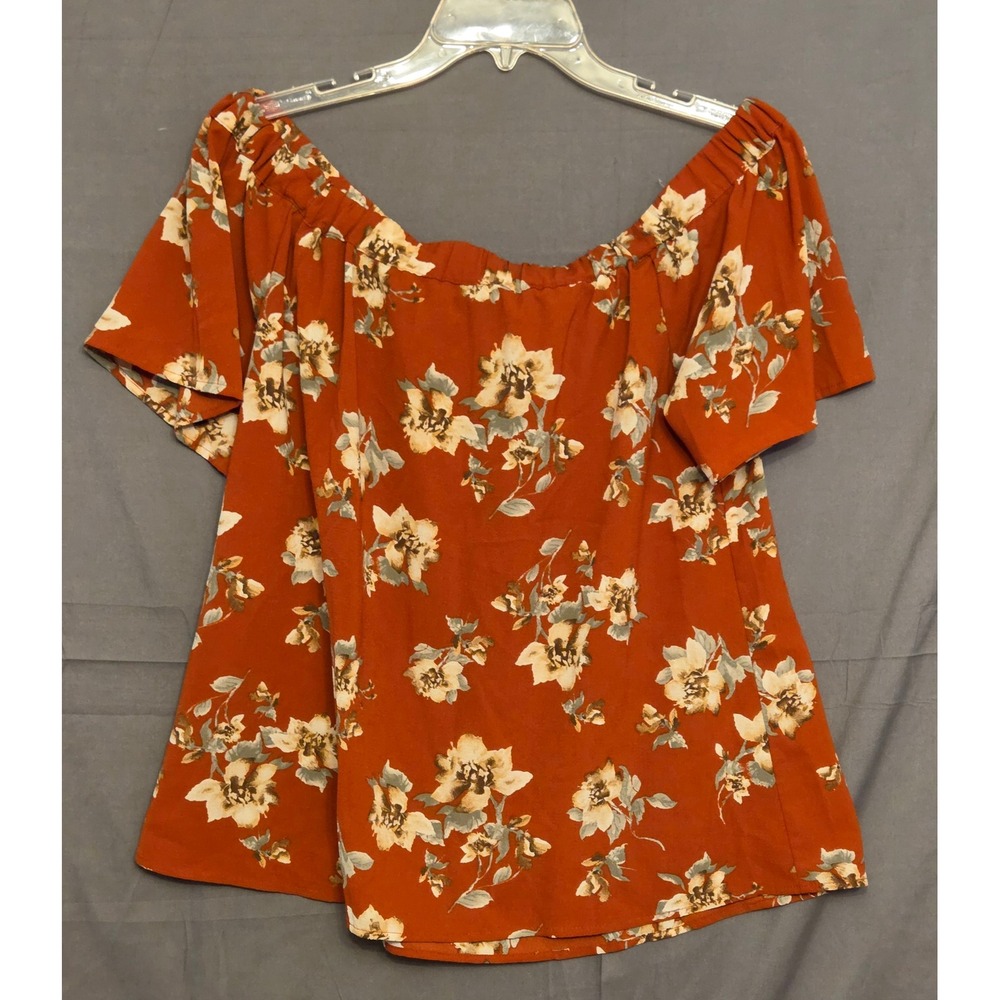 Sweet Wanderer‎ Floral Off The Shoulder Blouse Women's Size XL Burnt Orange